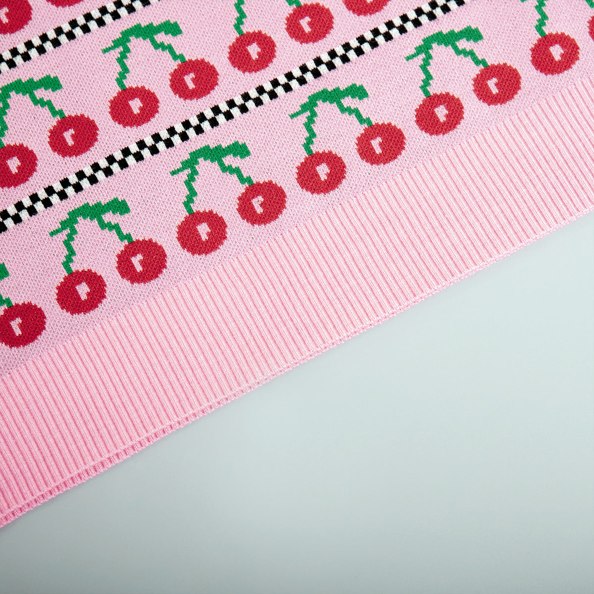 Cherry Print Contrast Color Sweater