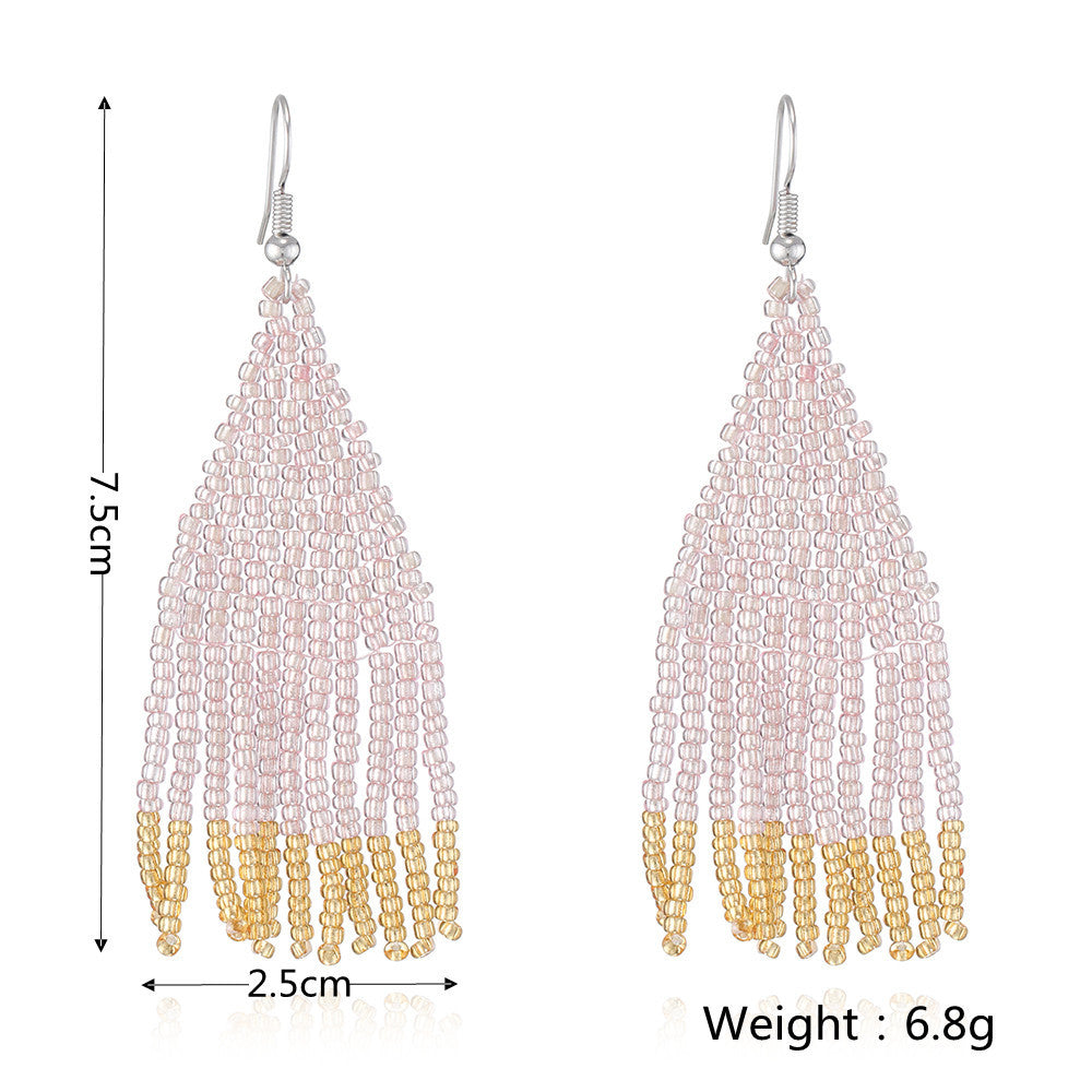 Color Block Beads Tassel Drop Earrings