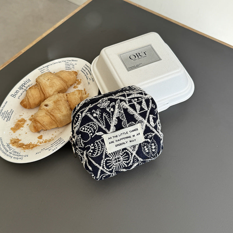 Simple Color Block Embroidered Mini Wallet