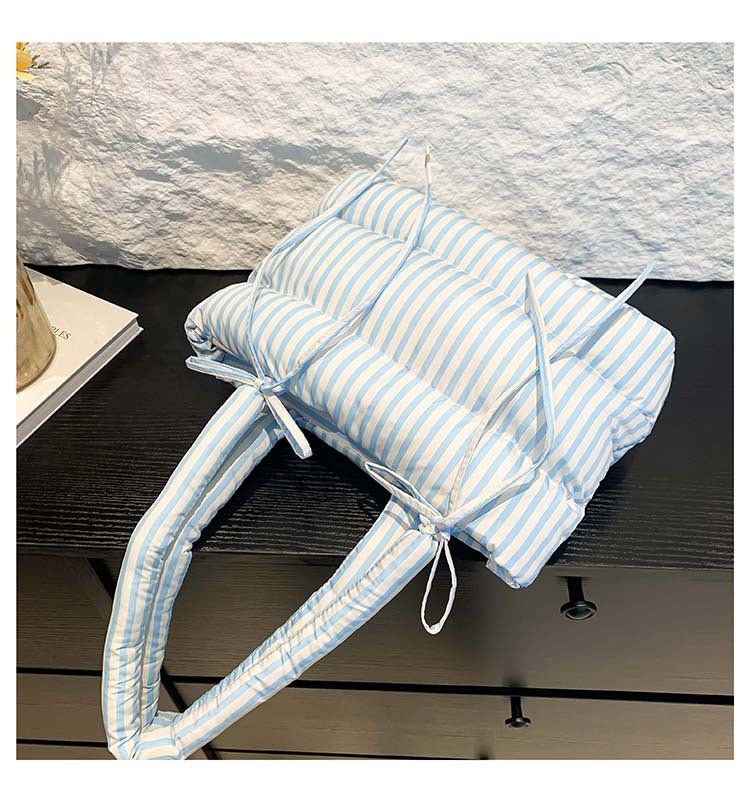 Striped Puffer Bow Knot Shoulder Handbag