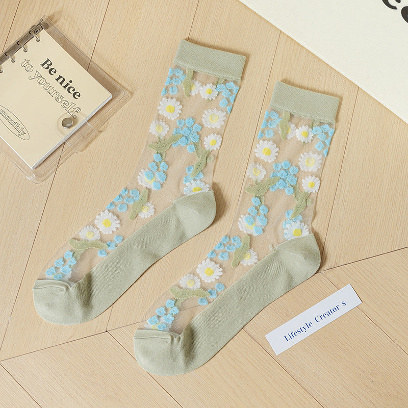 Flower Transparent Mesh Thin Socks