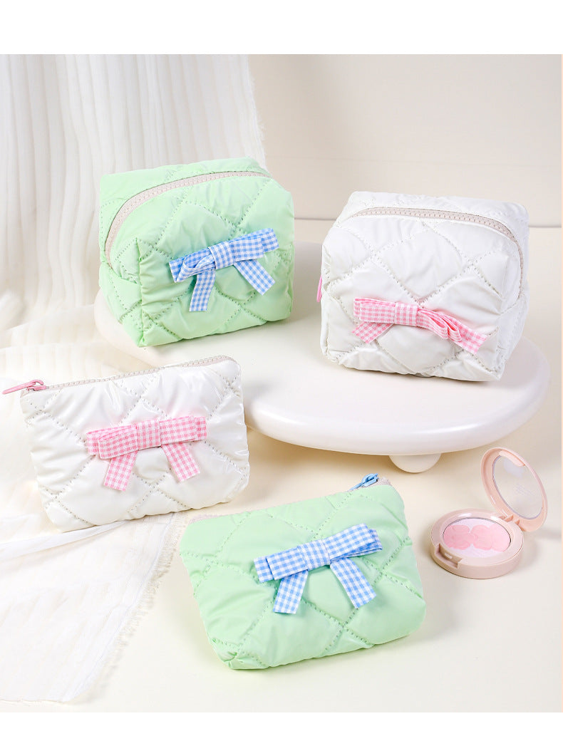 Candy Color Bow Decor Makeup Bag