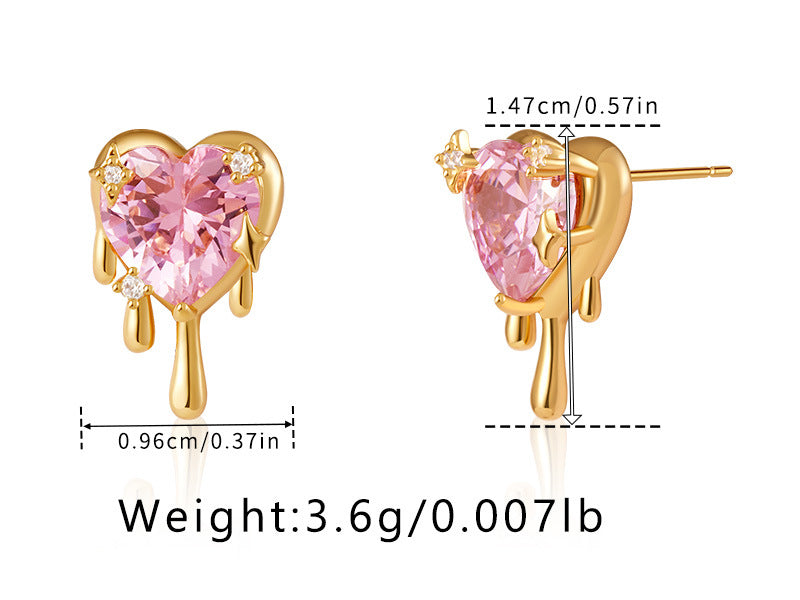 Cute Pink Heart Zircon Stud Earrings