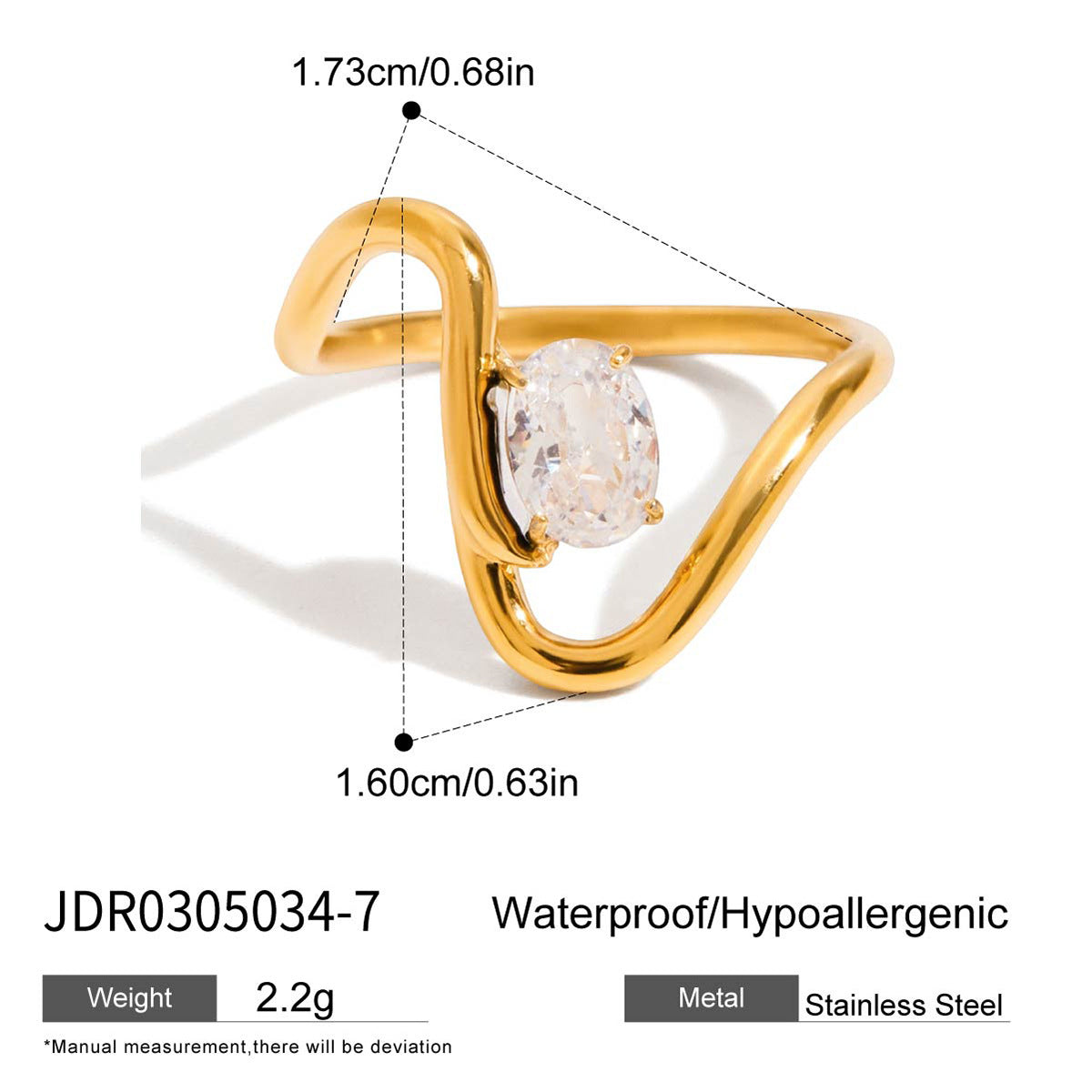 Luxury Gold Plated Geometric Zircon Ring