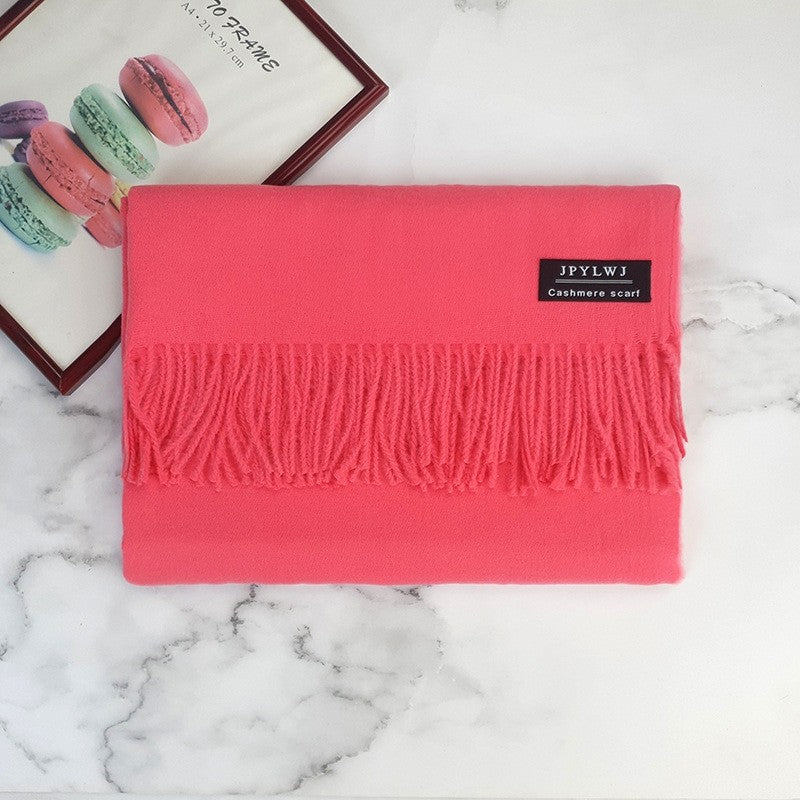 Thickened Imitation Cashmere Solid Color Tassled Scarf