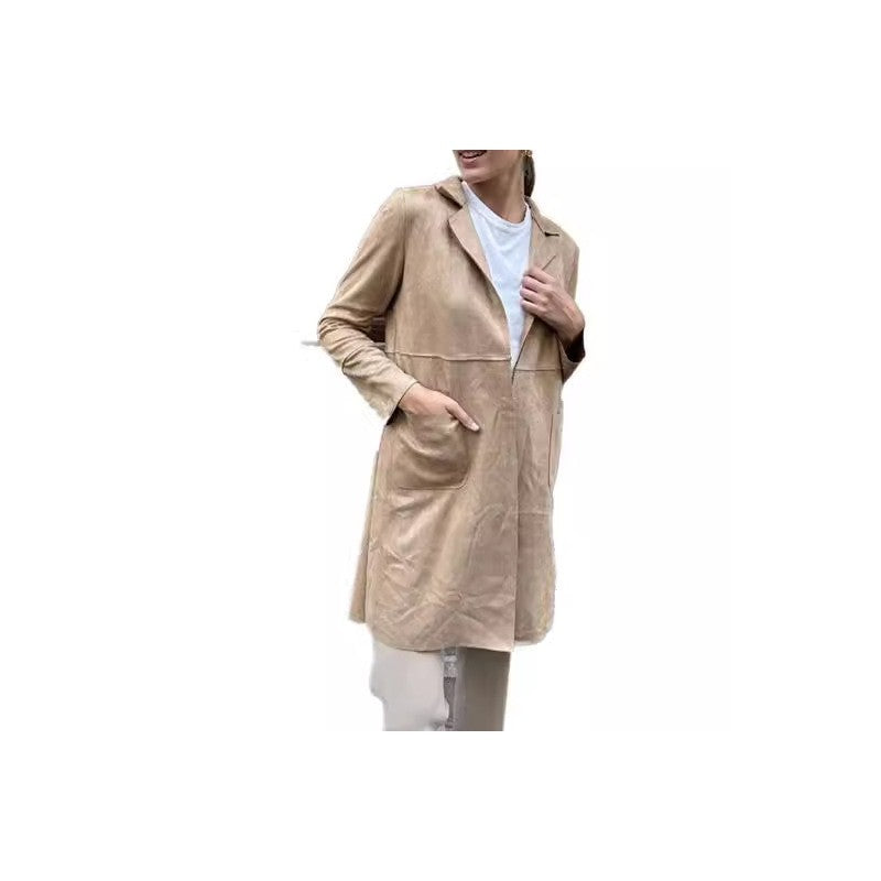 Velvet Suit Collar Casual Trench Coat