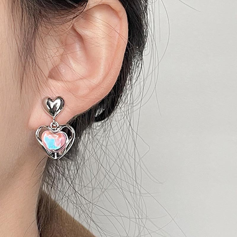 Sweet Iridescent Heart Stud Earrings