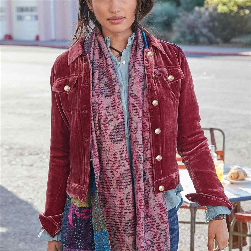 Versatile Short Velvet Jacket With Lapel