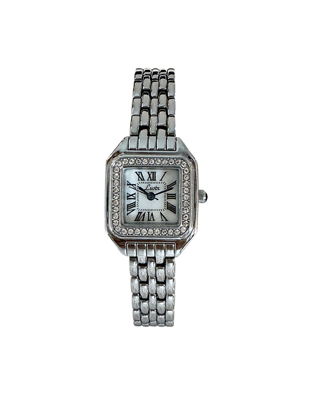 Vintage Roman Square Rhinestone Bezel Quartz Watch