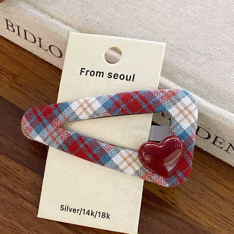 Cute Love Heart Plaid Hair Clips