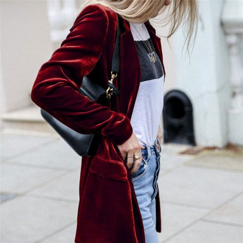 Velvet Longline Suit Blazer Cardigan