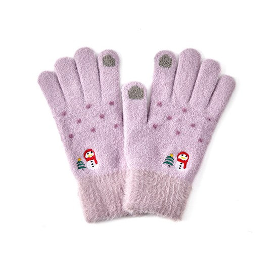 Cute Embroideries Padded Knit Gloves