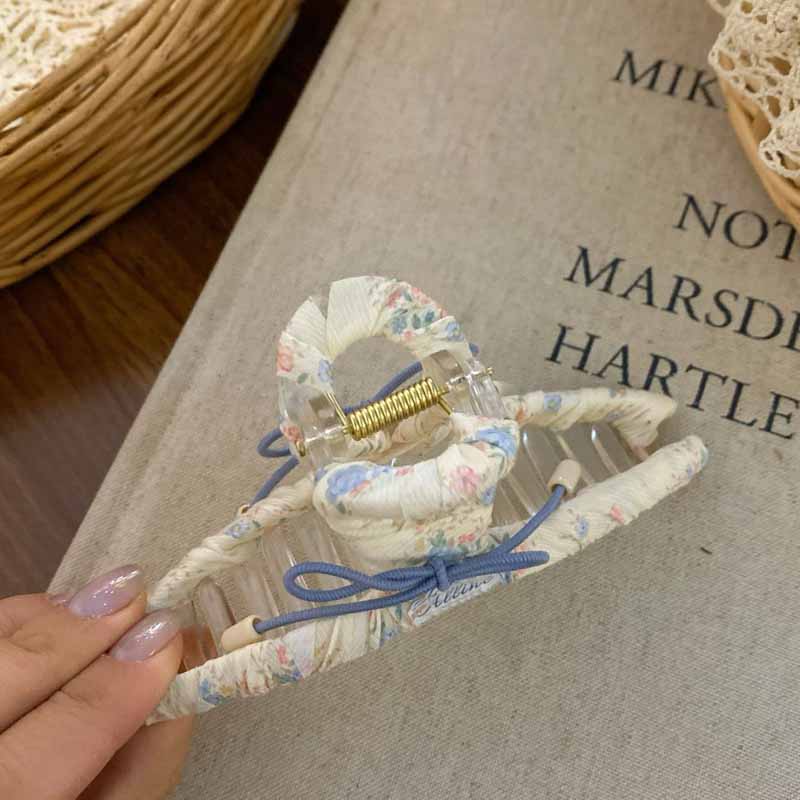 Cute Bow Knot Floral Fabric Hair Claw
