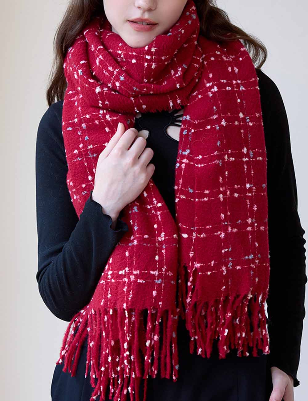 Plaid Colorful Dots Elegant Faux Cashmere Scarf