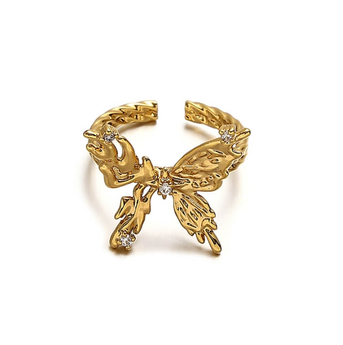 Vintage Gold Butterfly Zircon Oppen Ring