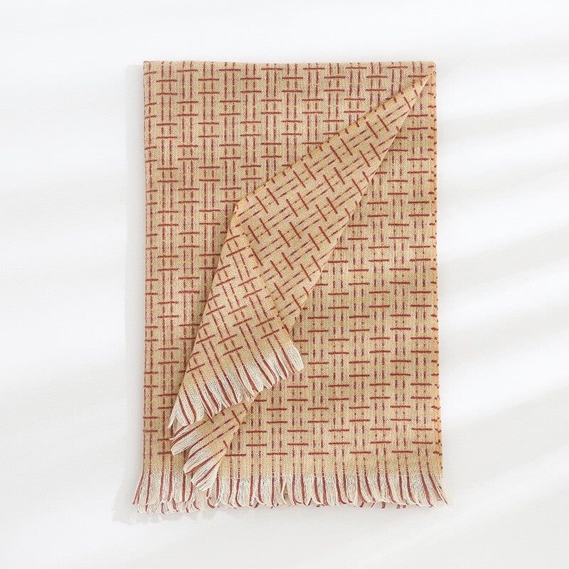 Striped Plaid Print Imitated Cashmere Shawl Scarf
