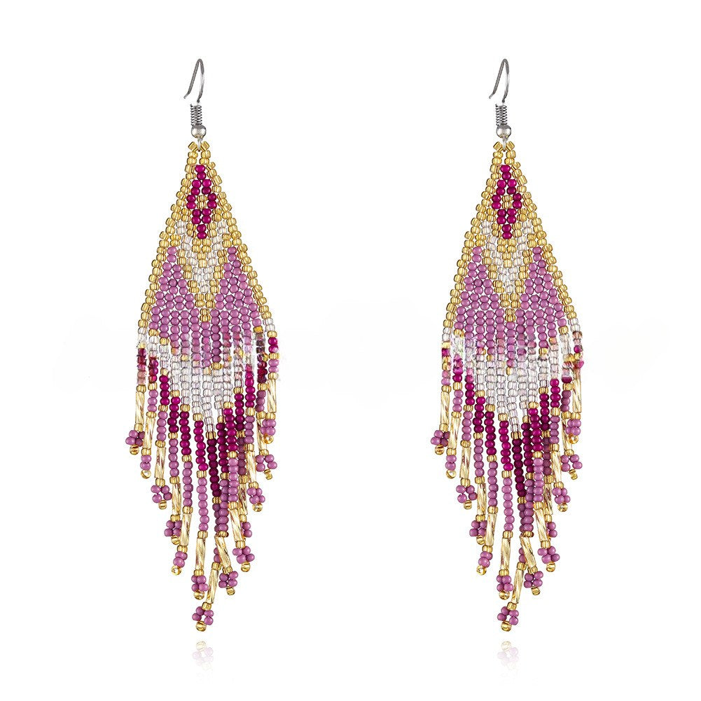 Colorful Tassel Elegant Beads Long Earrings