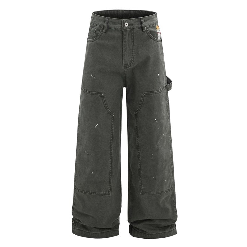 Ink Wash Distressed Cargo Pants With Cigarette Box Embroidery