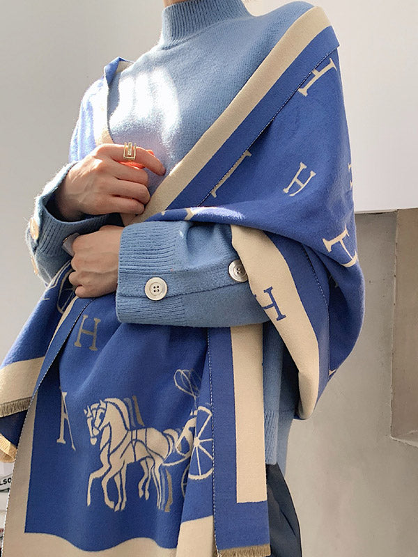 Printed Contrast Color Imitation Cashmere Shawl Scarf