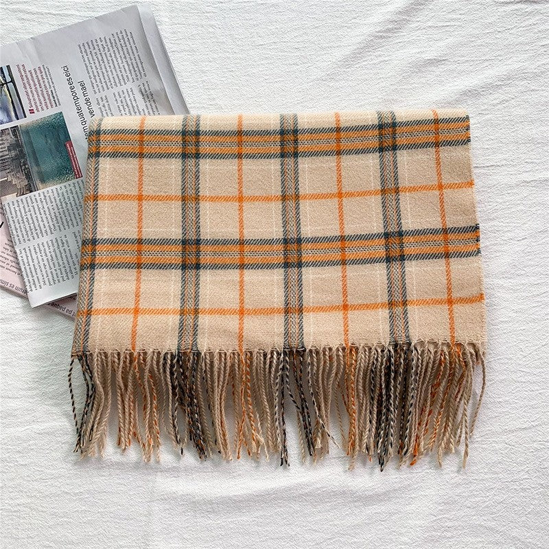 Thick Plaid Print Tassel Shawl Scarf
