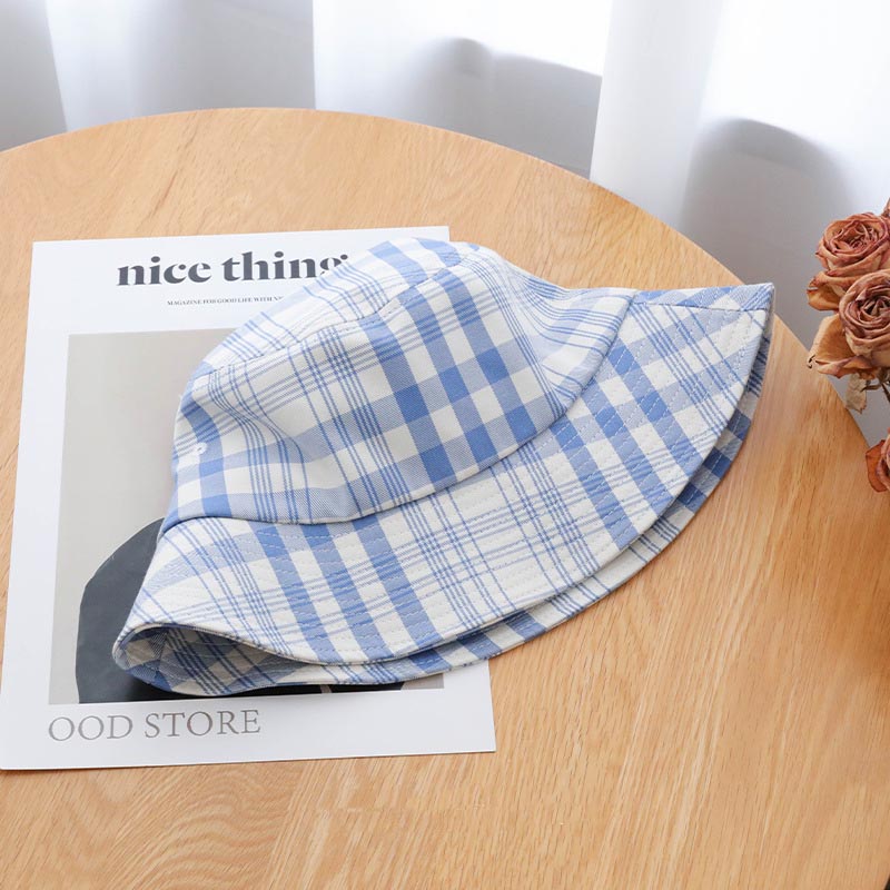 Simple Color Block Plaid Bucket Hat
