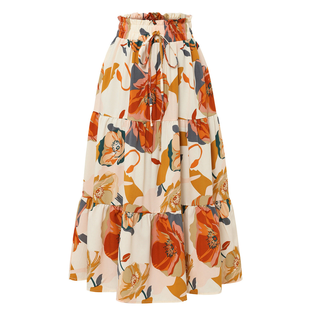 Women Fashion Elegant Floral Printed Pleated Skirt