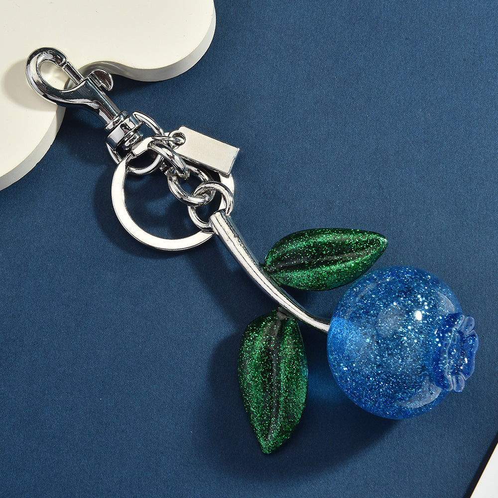 Women Fashion Crystal Blueberry Fruit Pendant Keychain