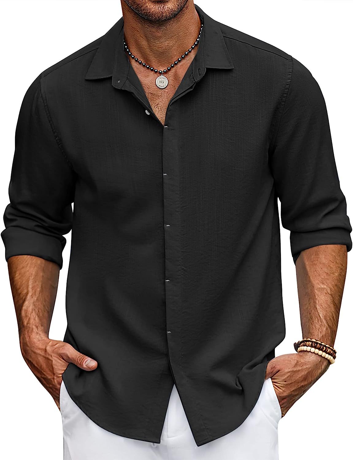 Men Solid Color Long Sleeve Cardigan Shirt