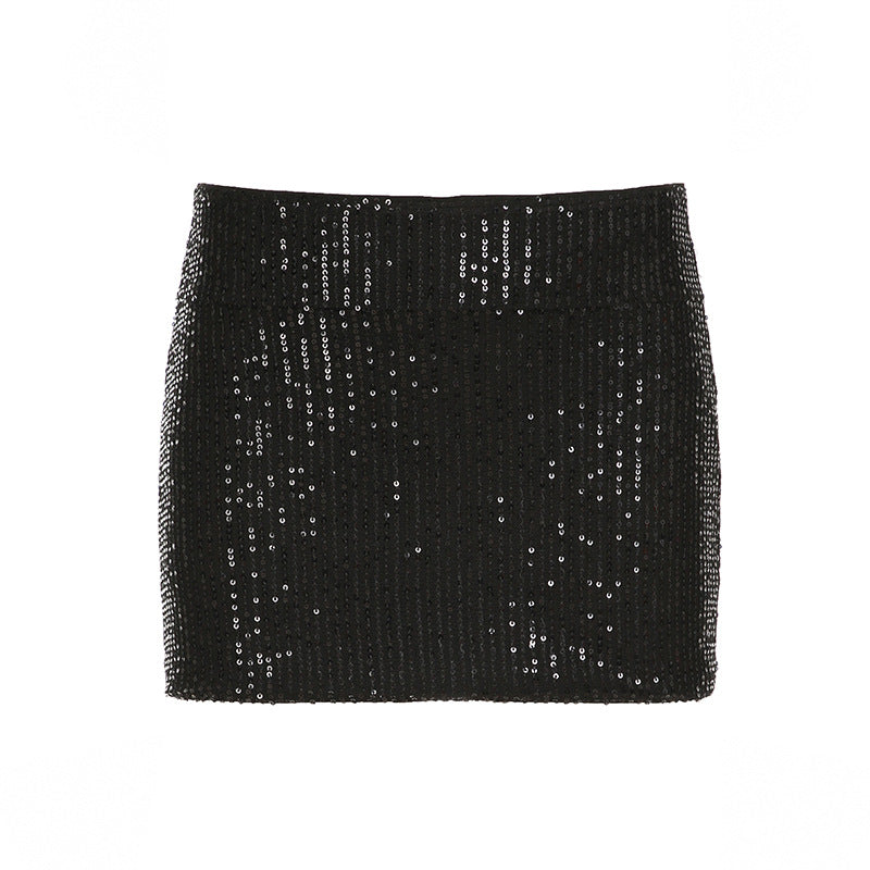Falda de lentejuelas de color sólido sexy de moda para mujer