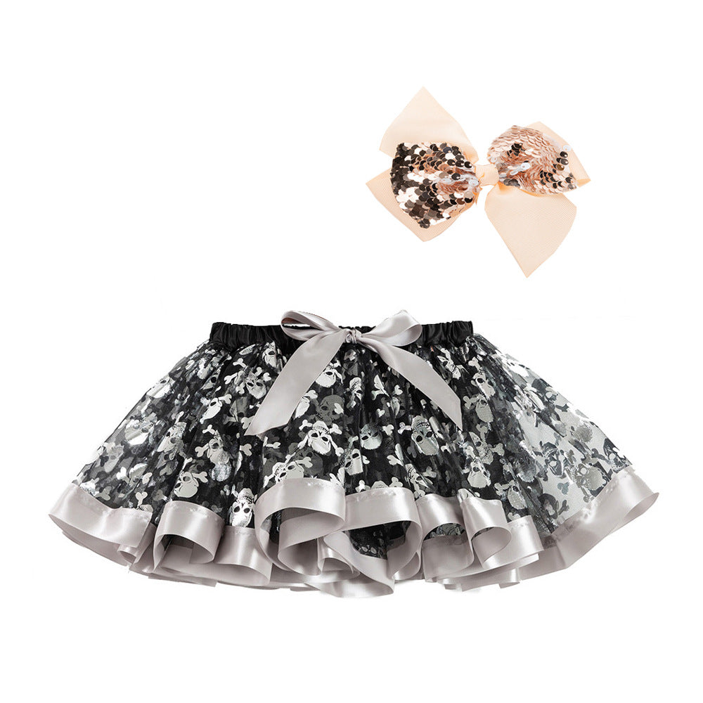Kids Toddler Girls Halloween Pumpkin Skirt with Sequin Bow