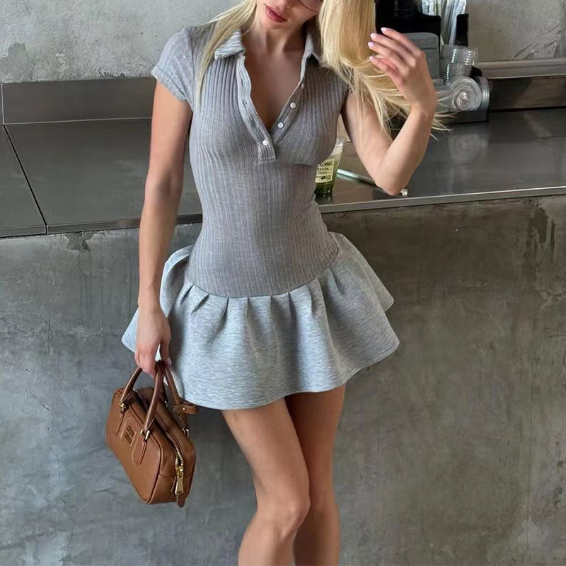 Vestido midi sexy de color liso con solapa y mangas cortas para mujer