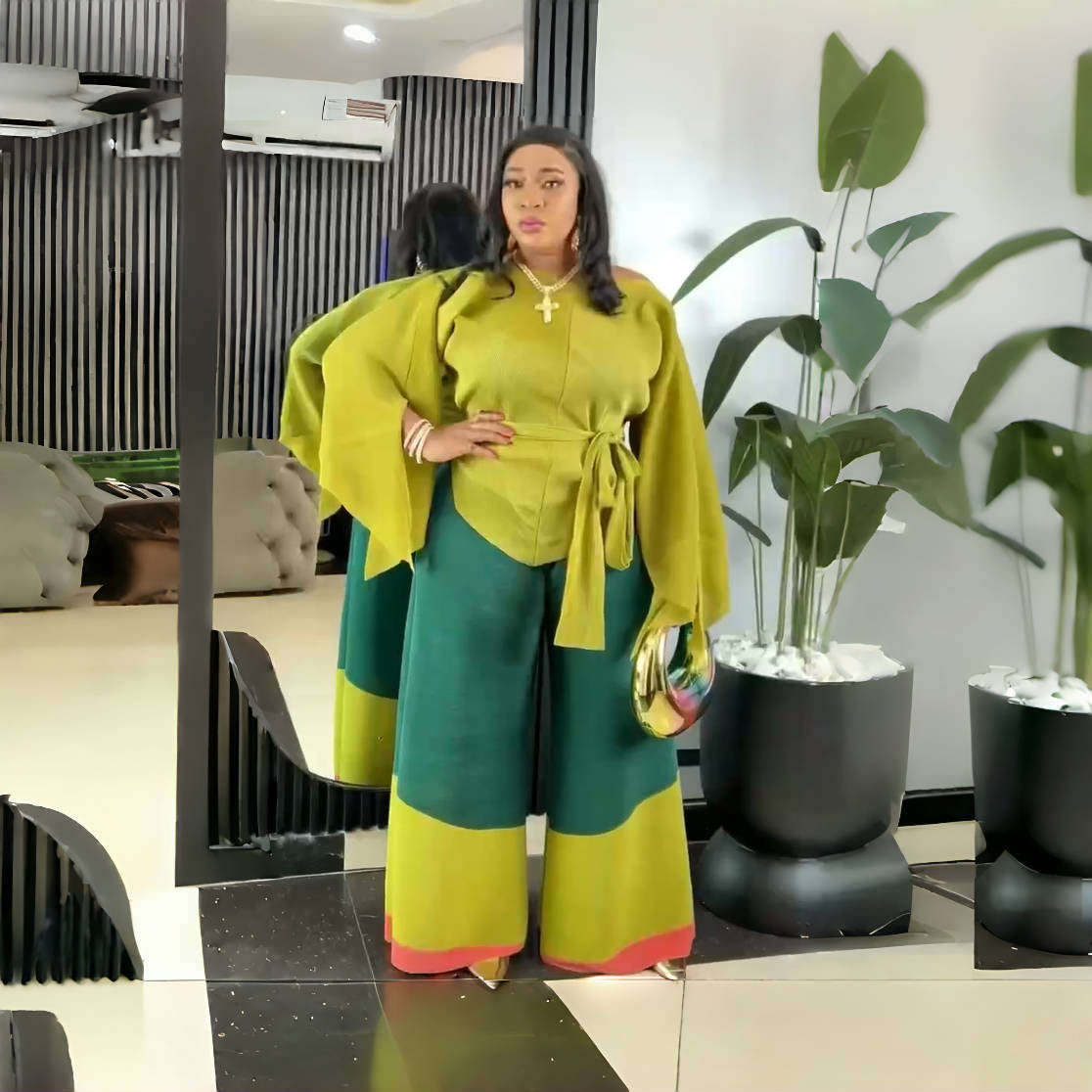 African Plus Size Women Casual Fashion Pants Set