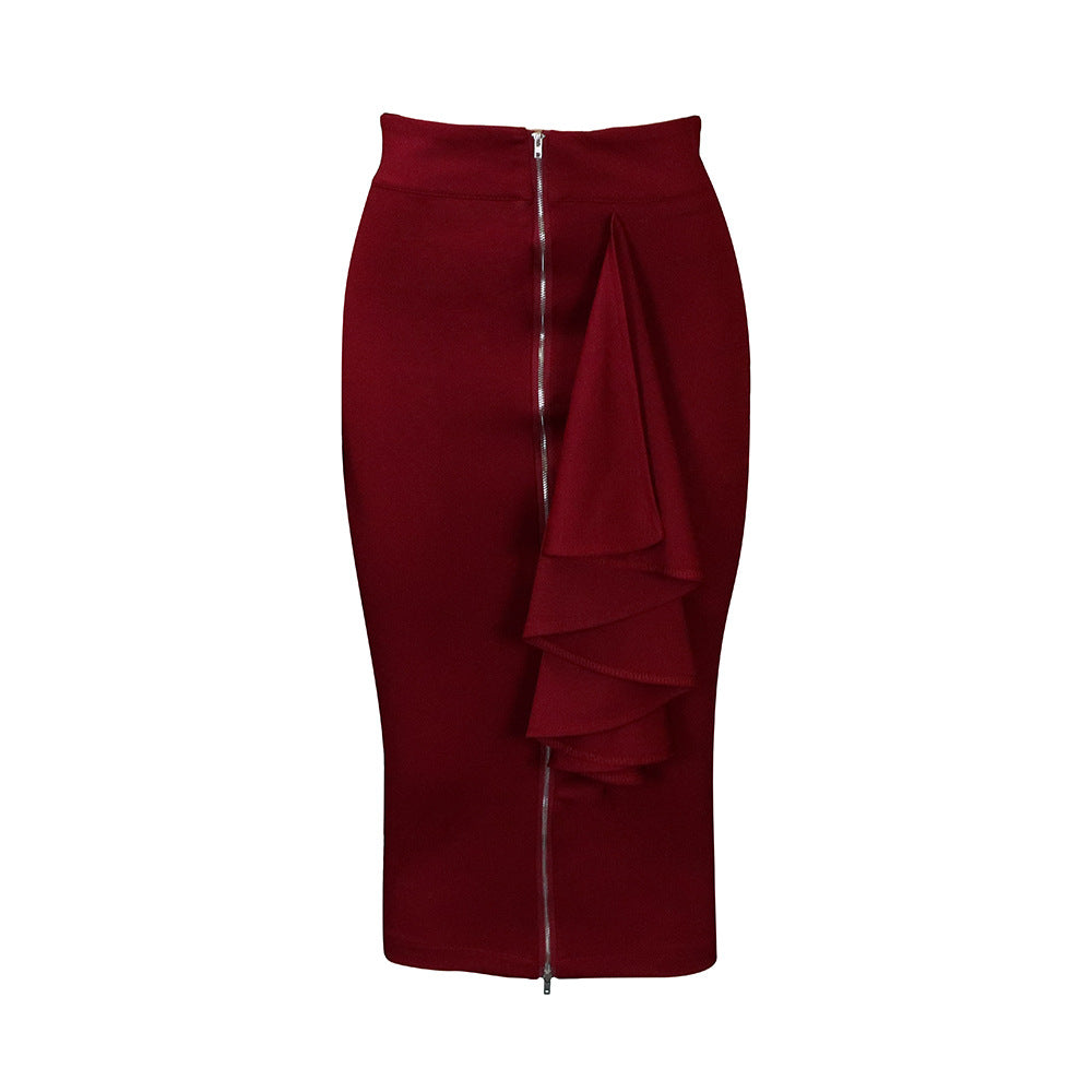 Women Fashion Sexy Solid Color Plus Size Zipper Skirt