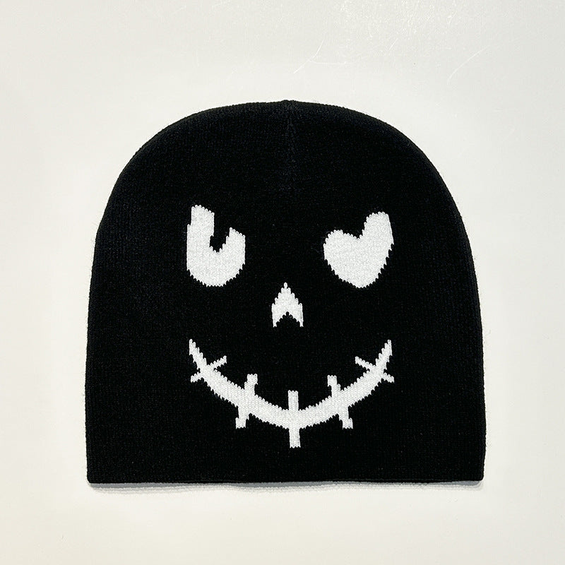 Gorro de lana de punto con cara sonriente de Halloween para invierno