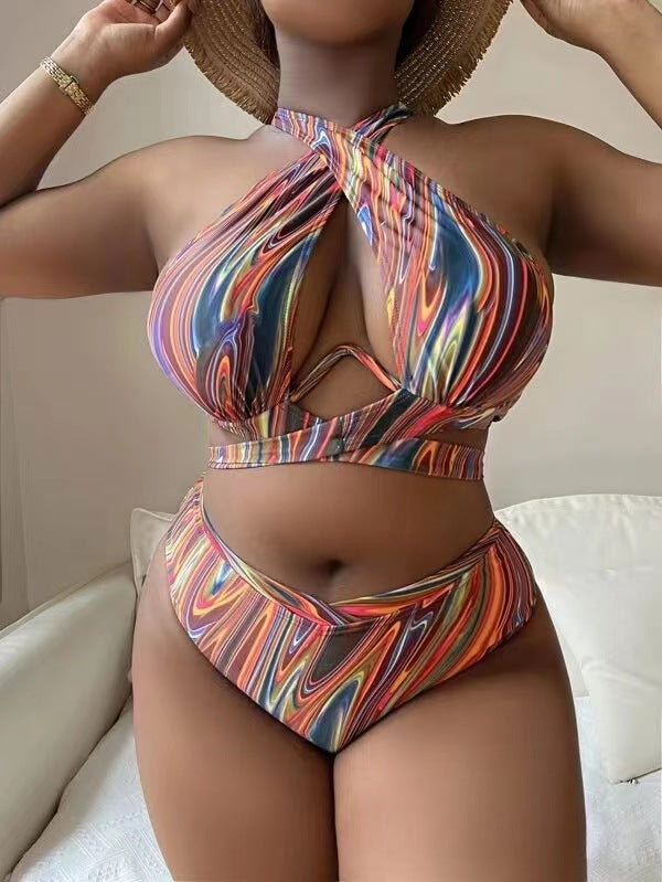 Women Summer Vacation Sexy Plus Size Tie Dye Swimsuit