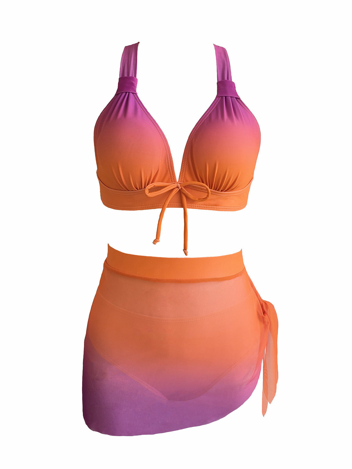 Traje de baño de tres piezas con degradado de moda para mujer