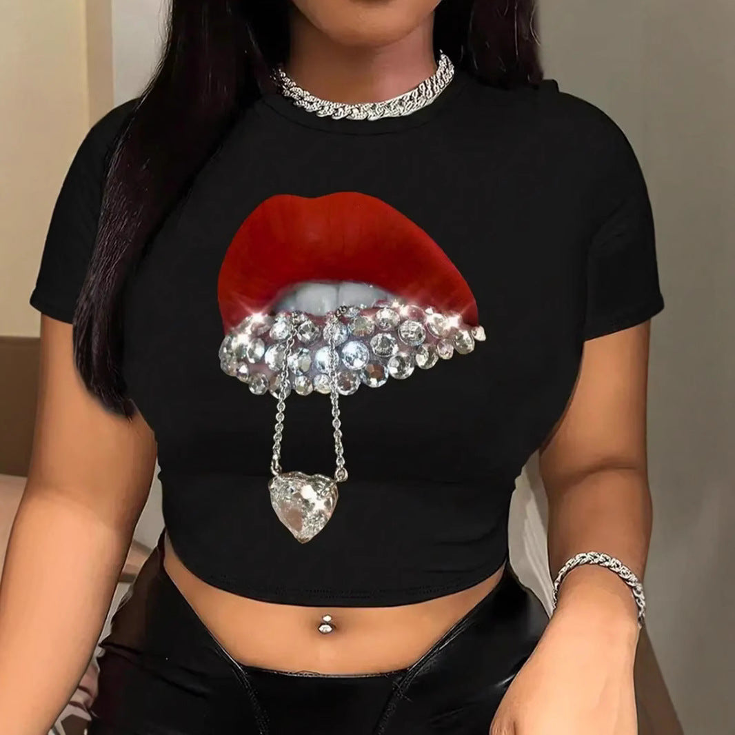 Women Fashion Short Sleeve Letter Printed T-Shirt Polyester Crewneck