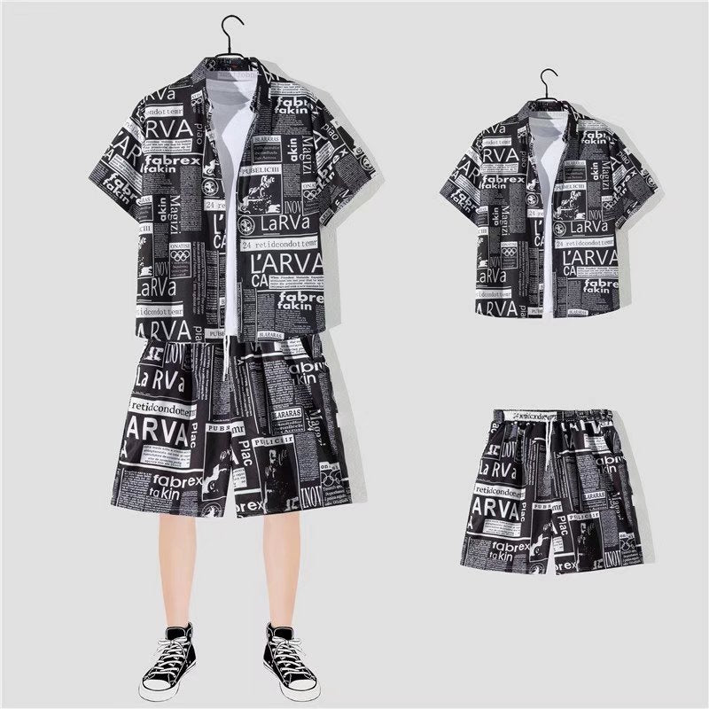 Conjunto de camisa informal de vacaciones con estampado de flores pequeñas para hombre