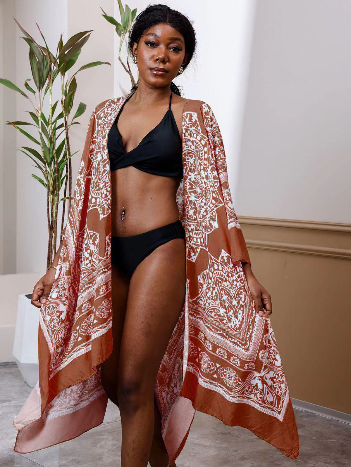 Women Fashion Sexy Print Vacation Beach Bikini Cover-Up