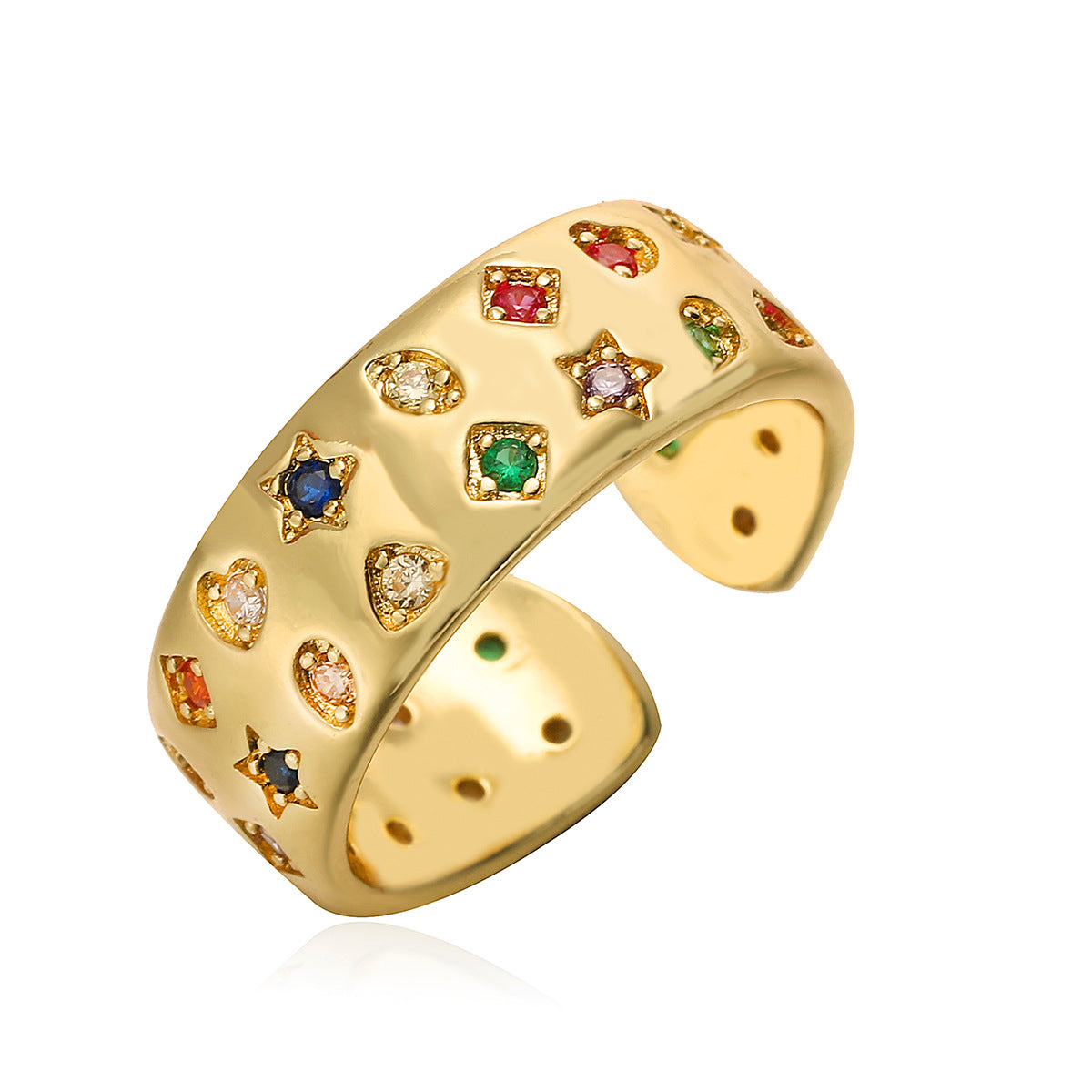 Anillo geométrico de circonitas de doble hilera de moda para mujer
