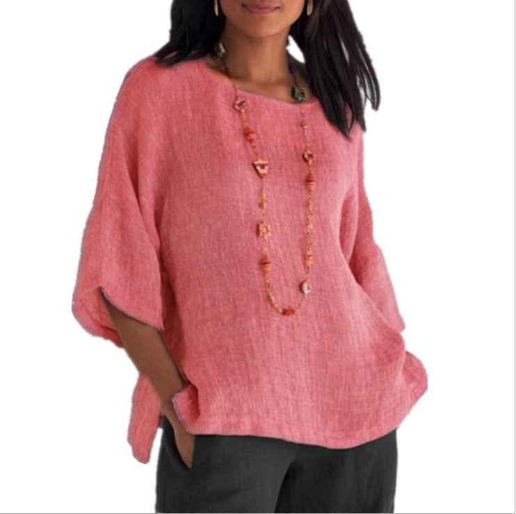 Chemisier femme manches trois-quarts en coton et lin