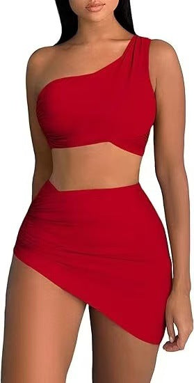 Bikini sexy de color sólido con hombros inclinados para mujer