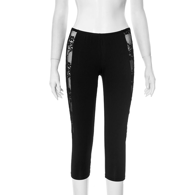 Pantalon court d'été taille basse en dentelle pour femme