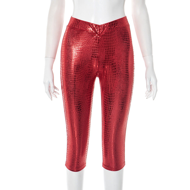 Women Fashion Sexy Solid Color Snake Pattern High Waist Pants