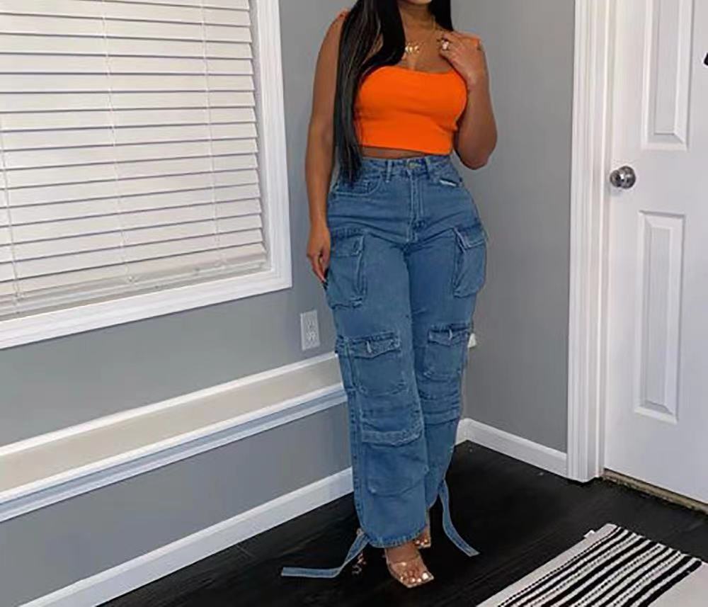 Women Casual Multi-Pocket Denim Jeans