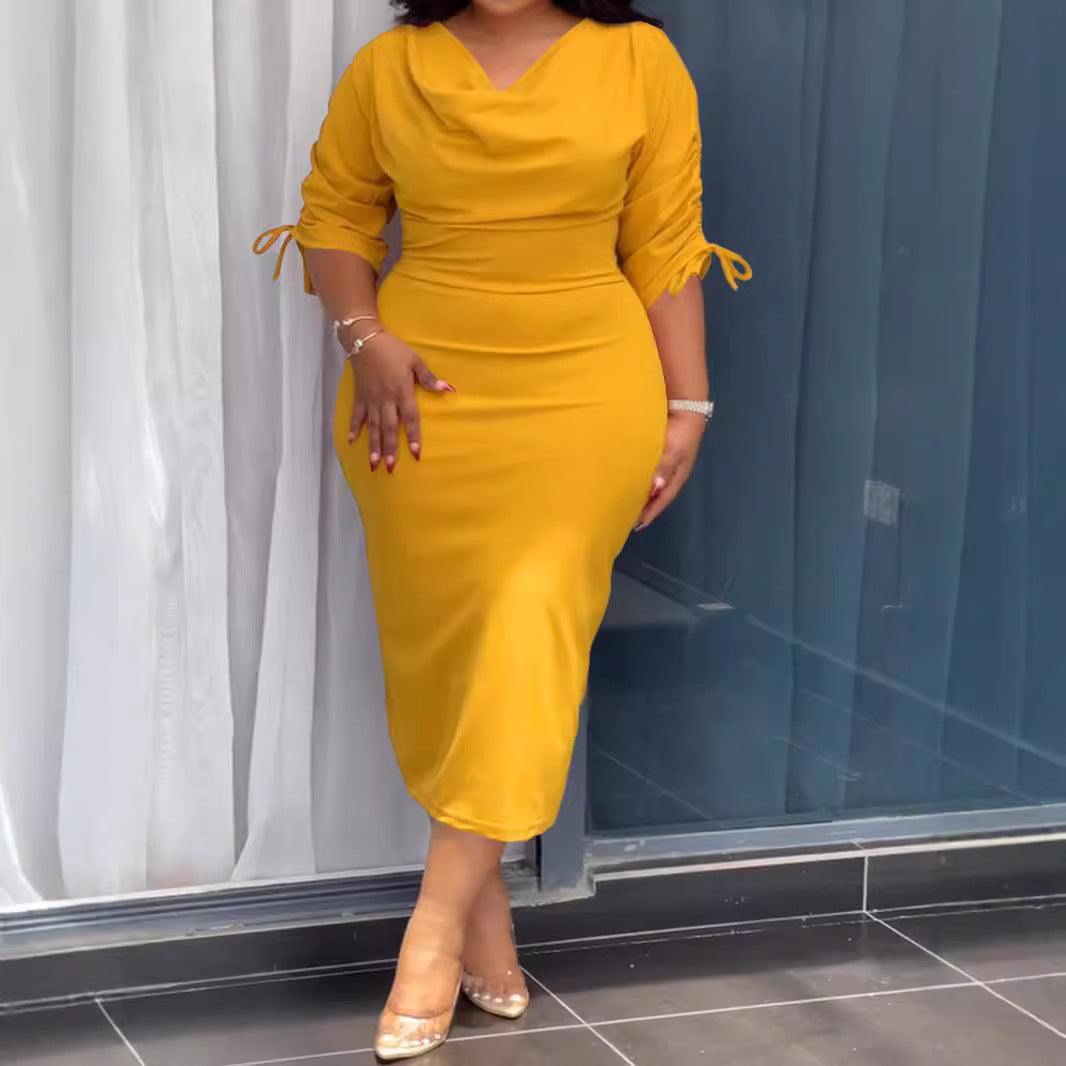 Vestido elegante de color liso de talla grande para mujer