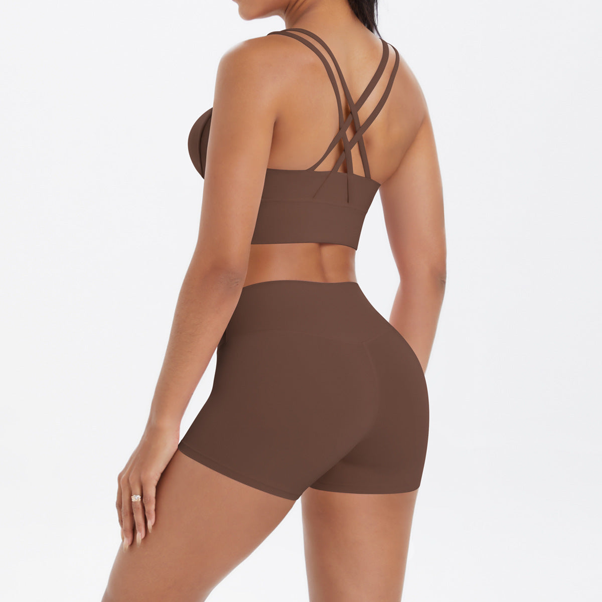 Women Casual Solid Color Tank Top and Tight Shorts Two-Piece Set for Yoga and Sports