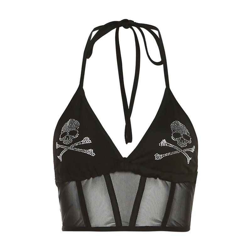 Halloween Summer Women Fashion Mesh Crop Vest