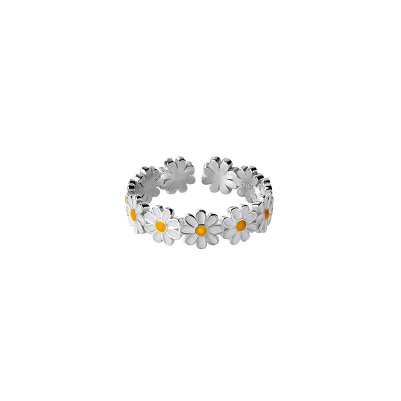 Anillo de plata de ley S925 con diseño de margaritas de moda