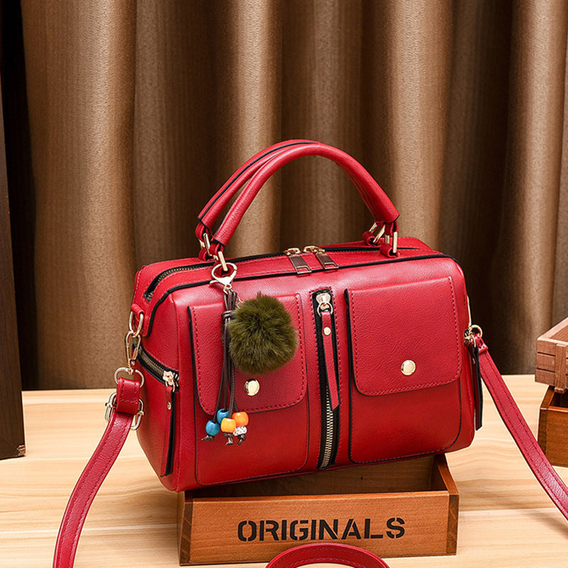 Bolso de mano informal de piel sintética con cremallera para mujer, color liso